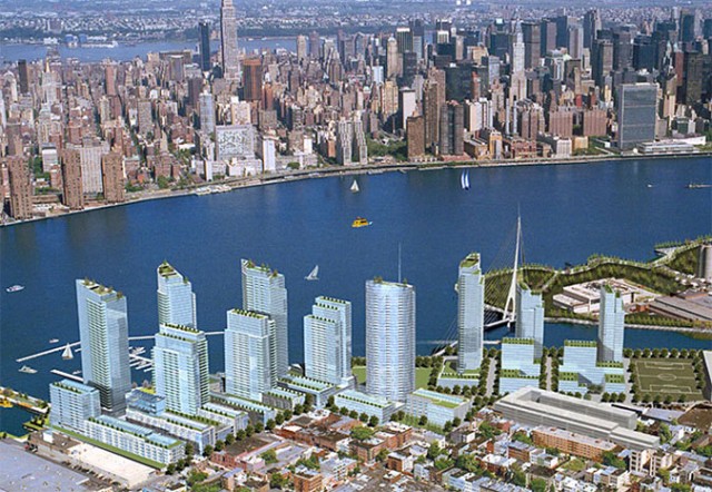 Very old rendering of the larger plan for Greenpoint Landing
