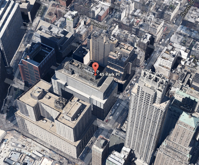 45 Park Place -- aerial via Google Maps