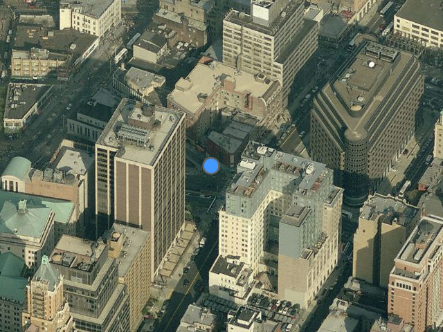 117 Livington Street (four short buildings just above the blue dot), overhead shot from Bing Maps