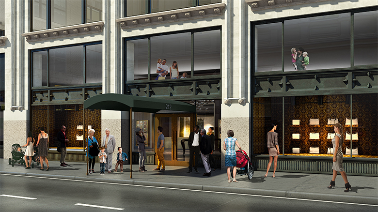 Rendering of residential entrance for 212 Fifth Avenue