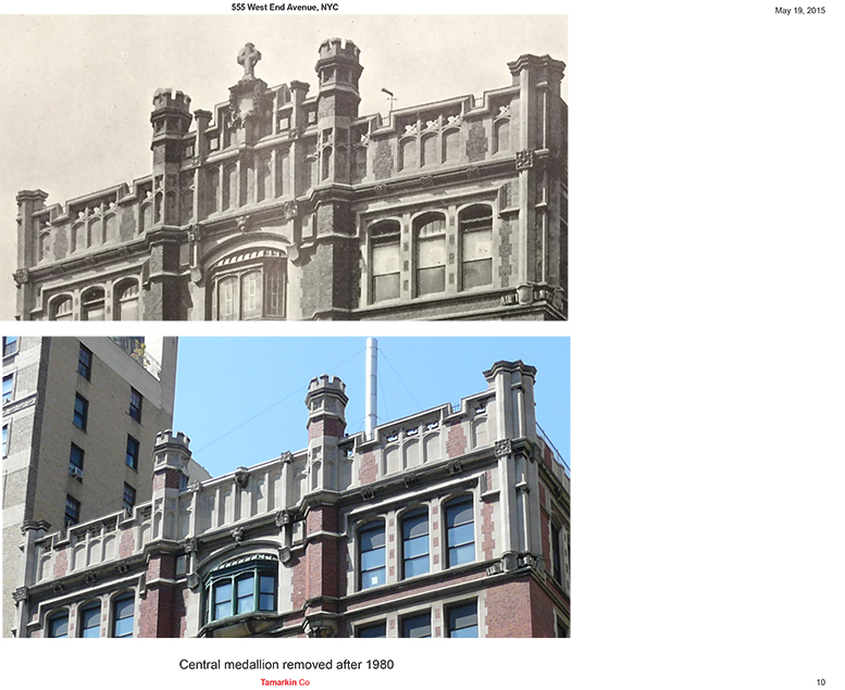 555 West End Avenue, before and after the invention at the parapet