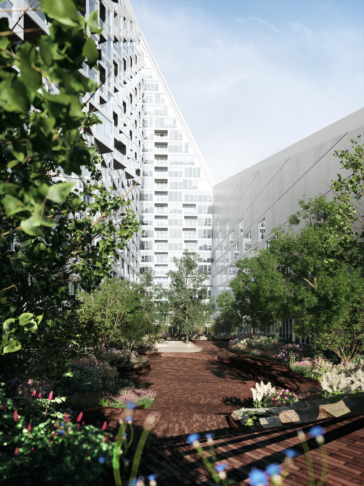 The courtyard of 625 West 57th Street, rendering courtesy of Durst Organization