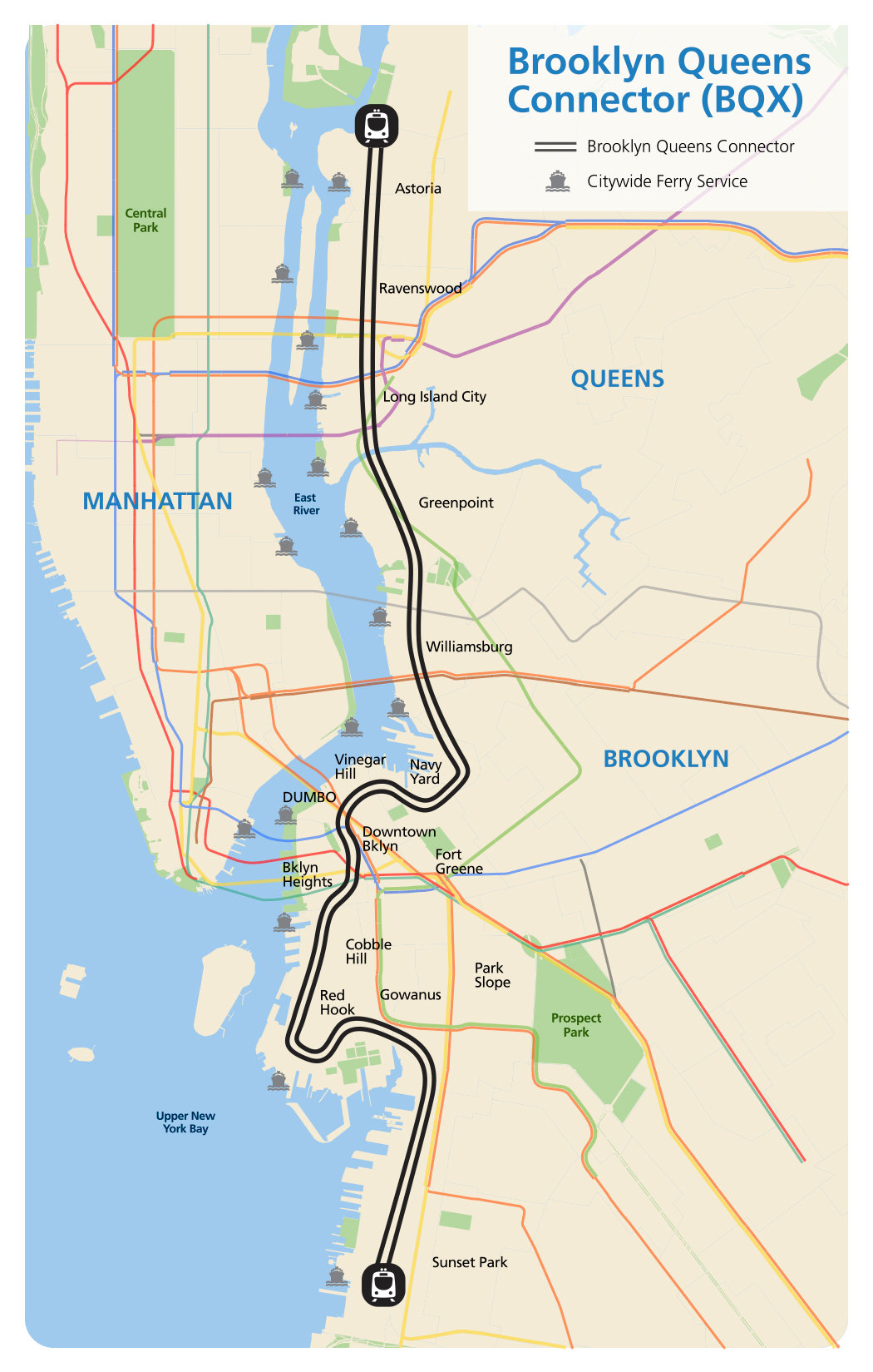 Proposed route for the Brooklyn-Queens streetcar