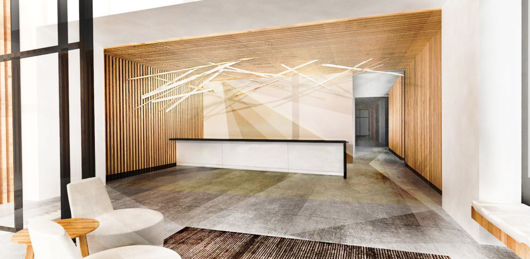 Lobby of 38 Sixth Avenue. rendering by SHoP Architects