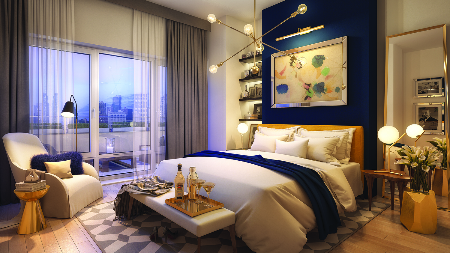 Rendering of a penthouse bedroom at 138-35 39th Avenue at Flushing Commons. Credit: Flushing Commons