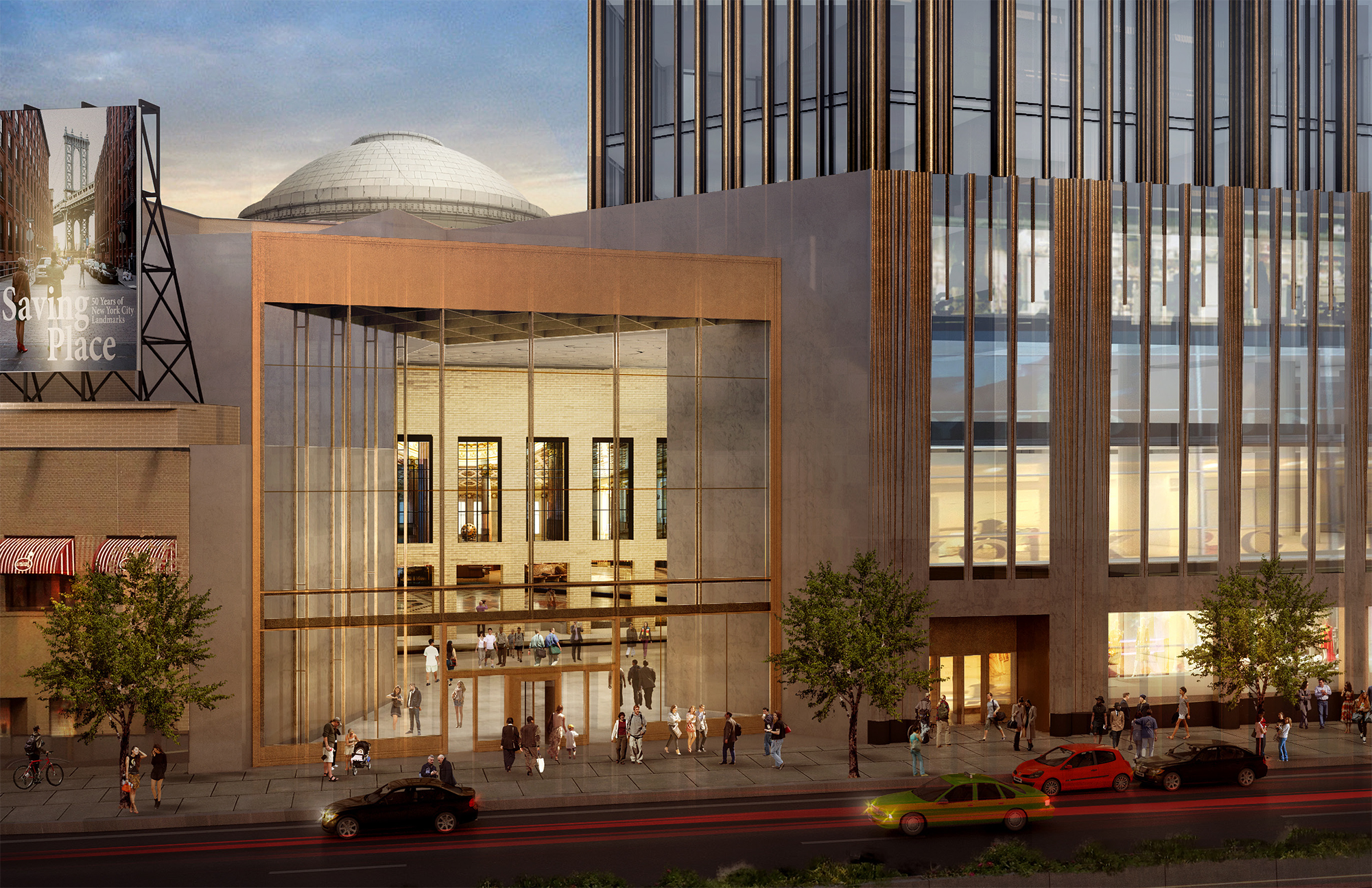Rendering of 340 Flatbush Avenue Extension, showing the atrium that would connect to the banking hall at 9 DeKalb Avenue. Credit: SHoP