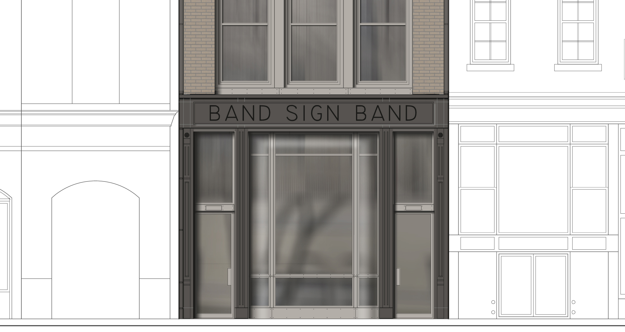 Close-up rendering of the approved storefront for the new building at 25 Bleecker Street
