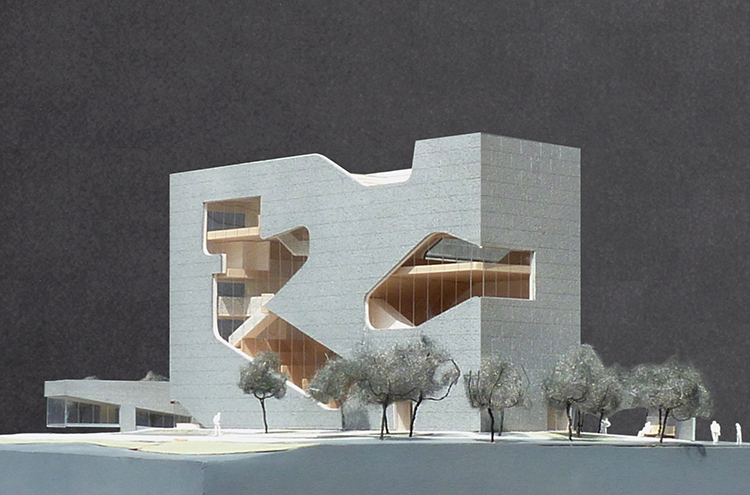 Model of Hunters Point Library via Steven Holl Architects