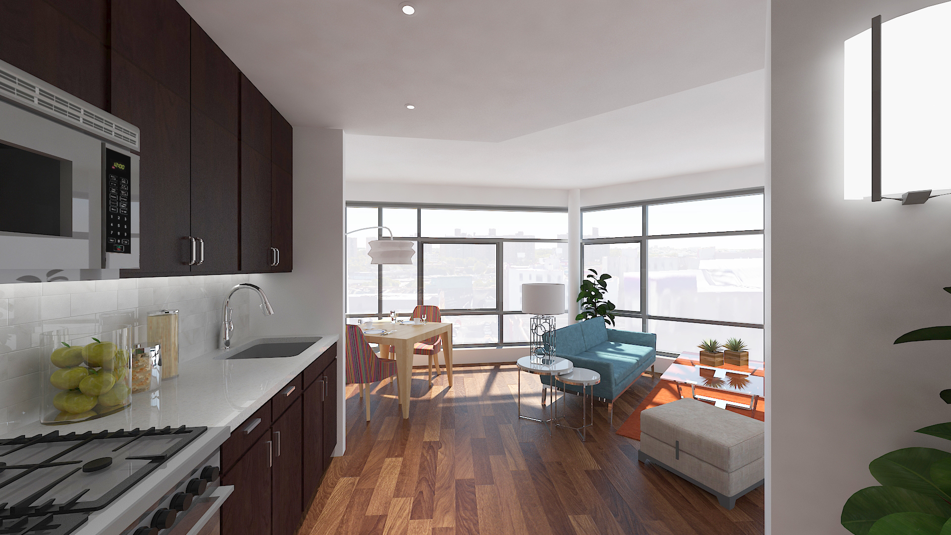 A living room at 1017 Home Street, rendering by Body Lawson Associates