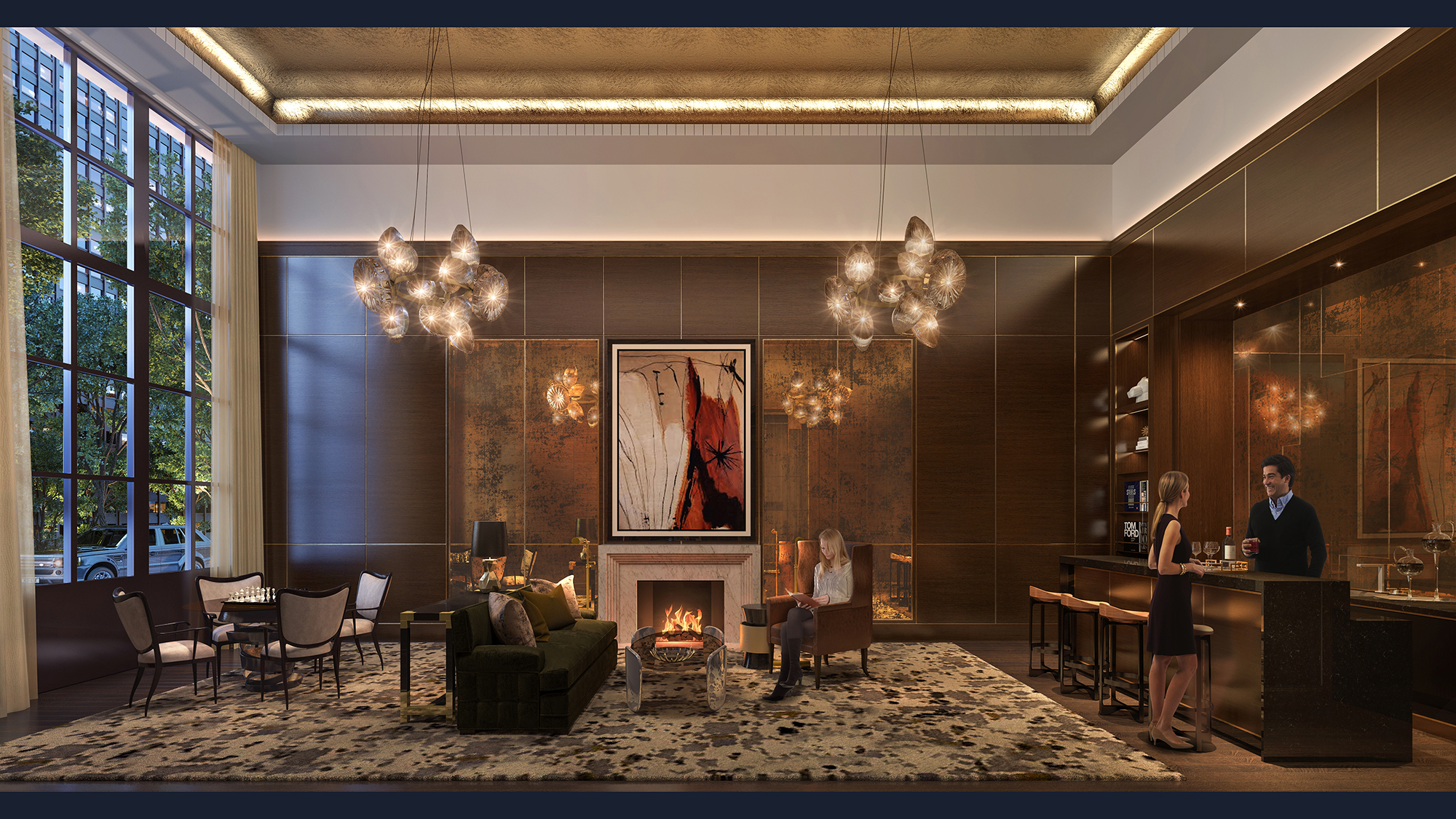 Rendering of the lobby lounge at The Kent, 200 East 95th Street