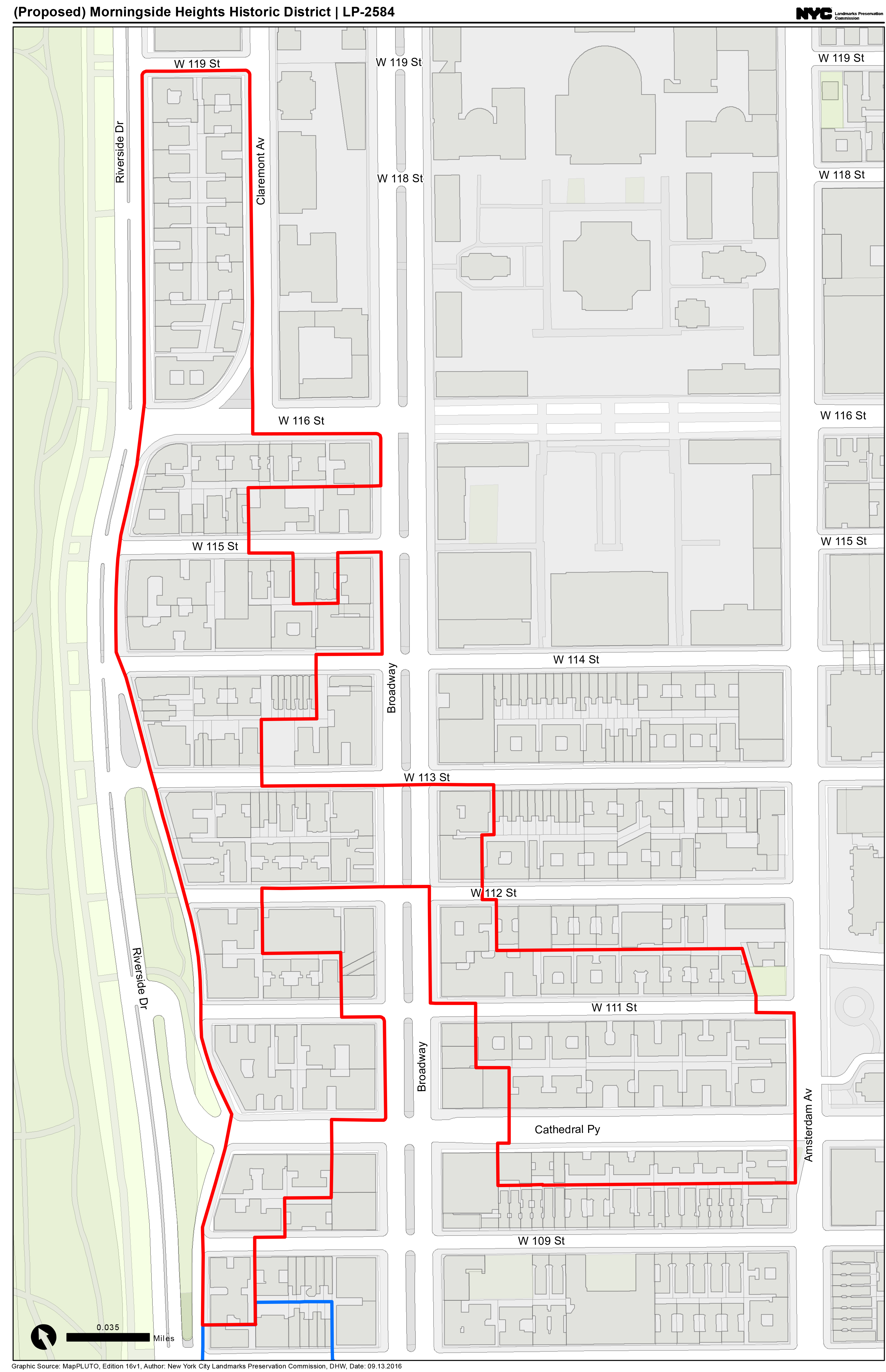 Map of the proposed Morningside Heights Historic District