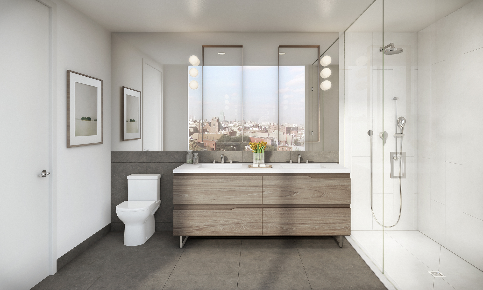 Rendering of a master bathroom at 190 South 1st Street