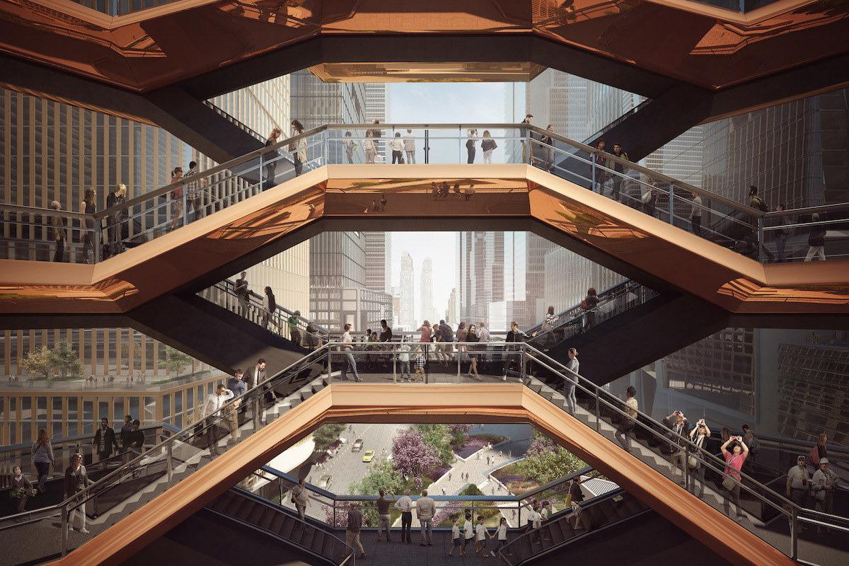 A view through the upper level of the sculpture. rendering by Forbes Massie-Heatherwick Studio