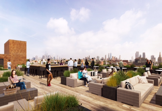 A roof deck at 94 9th Street, rendering by Morris Adjmi Architects