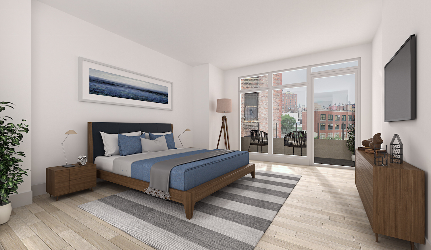 A bedroom at 952 Columbus Avenue. rendering via Douglas Elliman