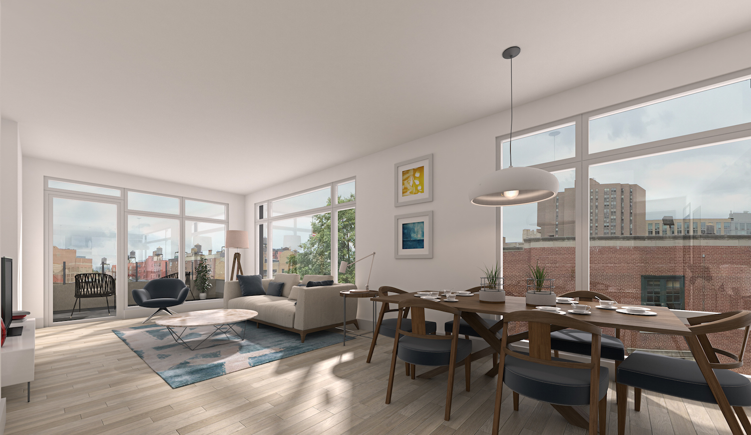 A living room at 952 Columbus Avenue. rendering via Douglas Elliman