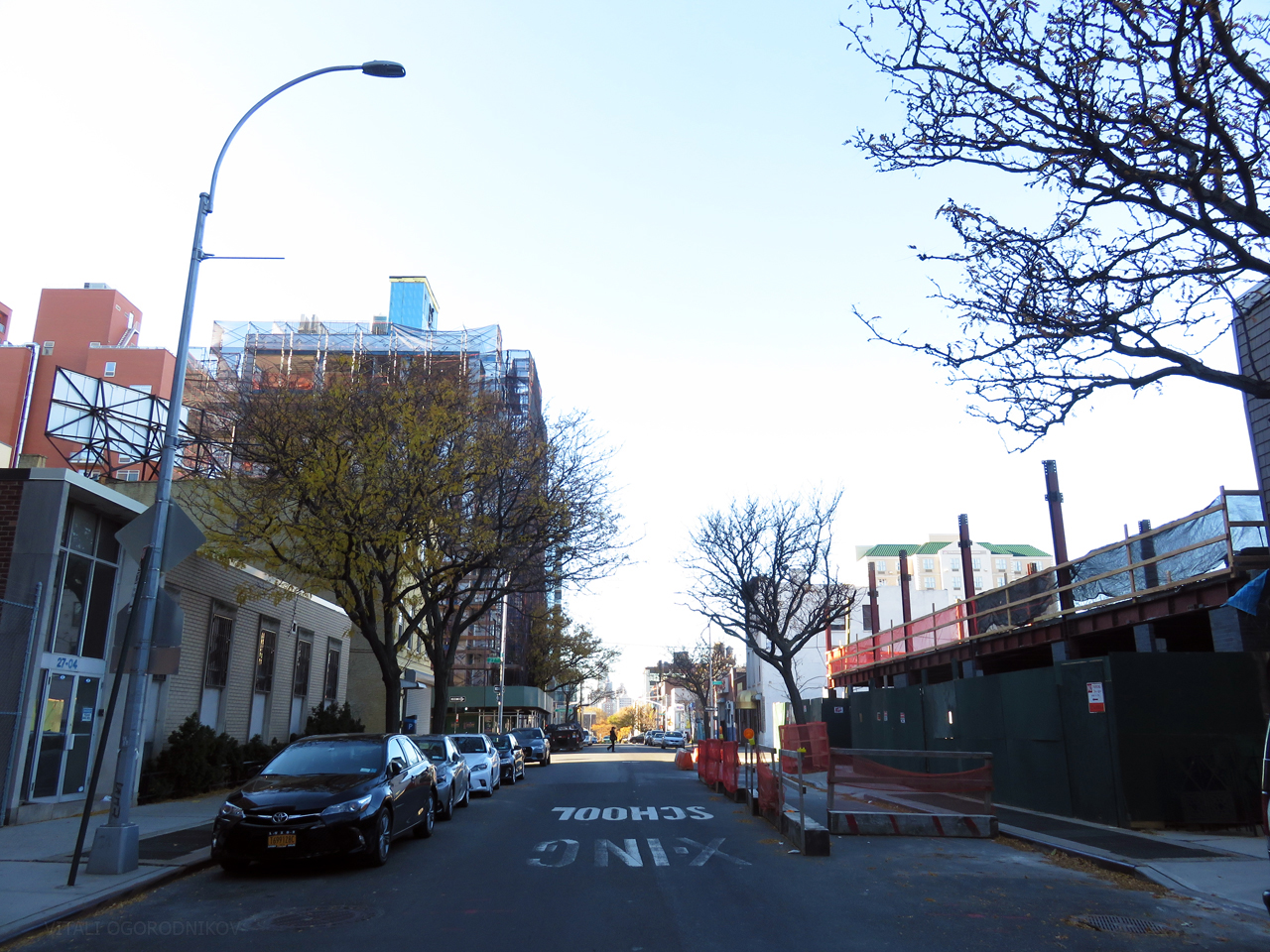 Looking northwest along 41st Avenue. The Queens Boro Tower is under construction on the left.