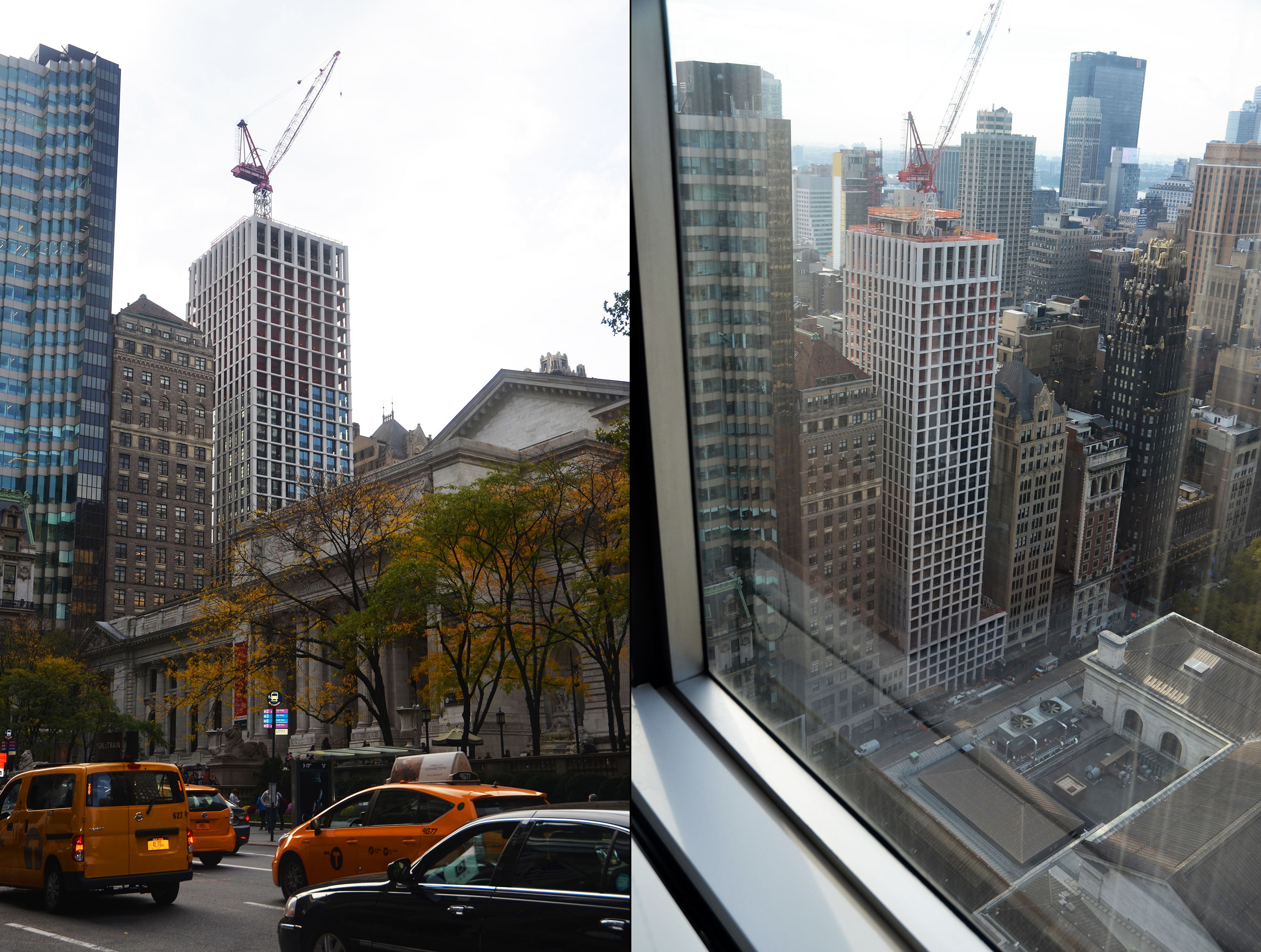 The Bryant as viewed from Fifth Avenue and then as viewed from its sales gallery at the top of 489 Fifth Avenue