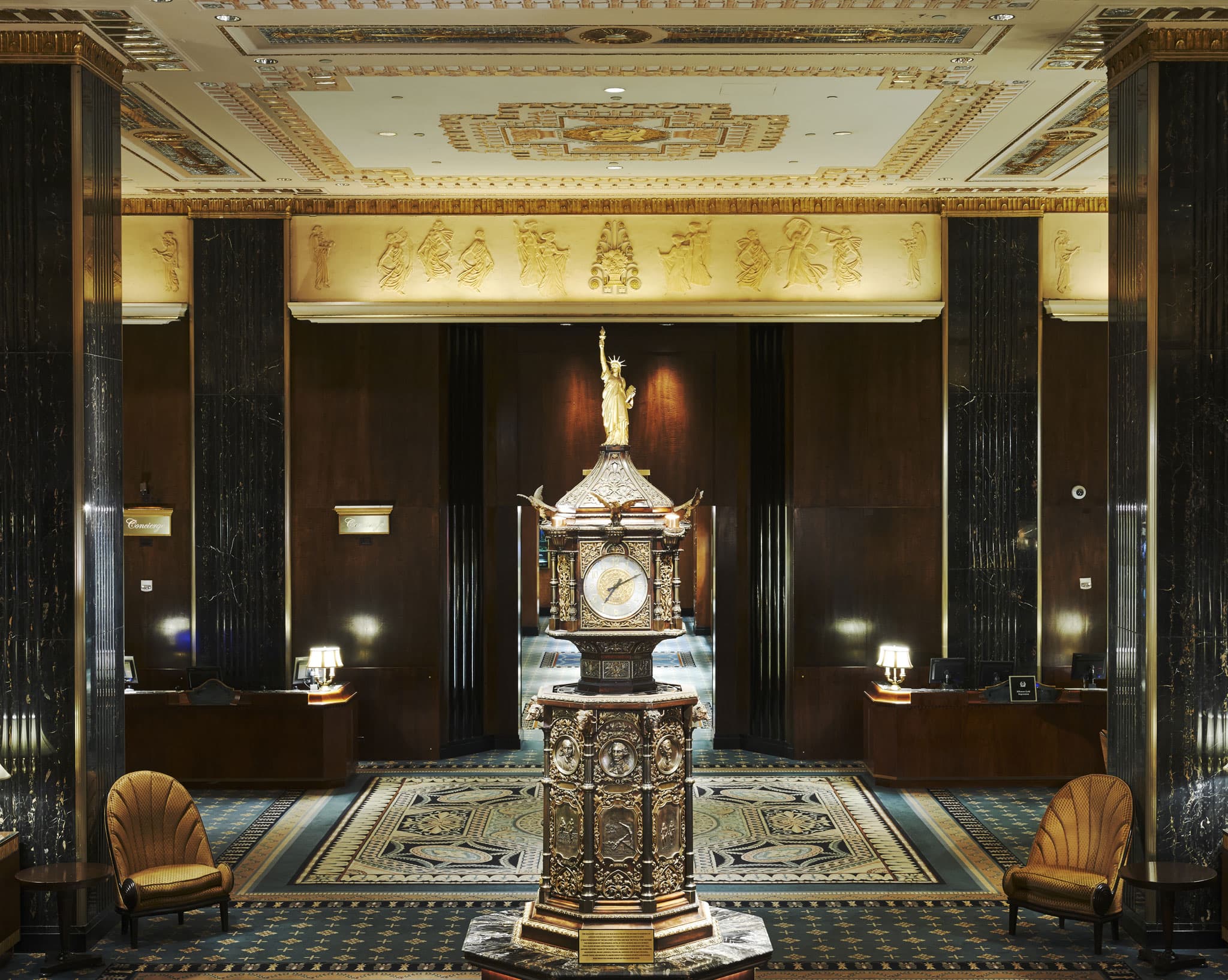 Clock at the Waldorf-Astoria Hotel. Credit: Hilton Worldwide