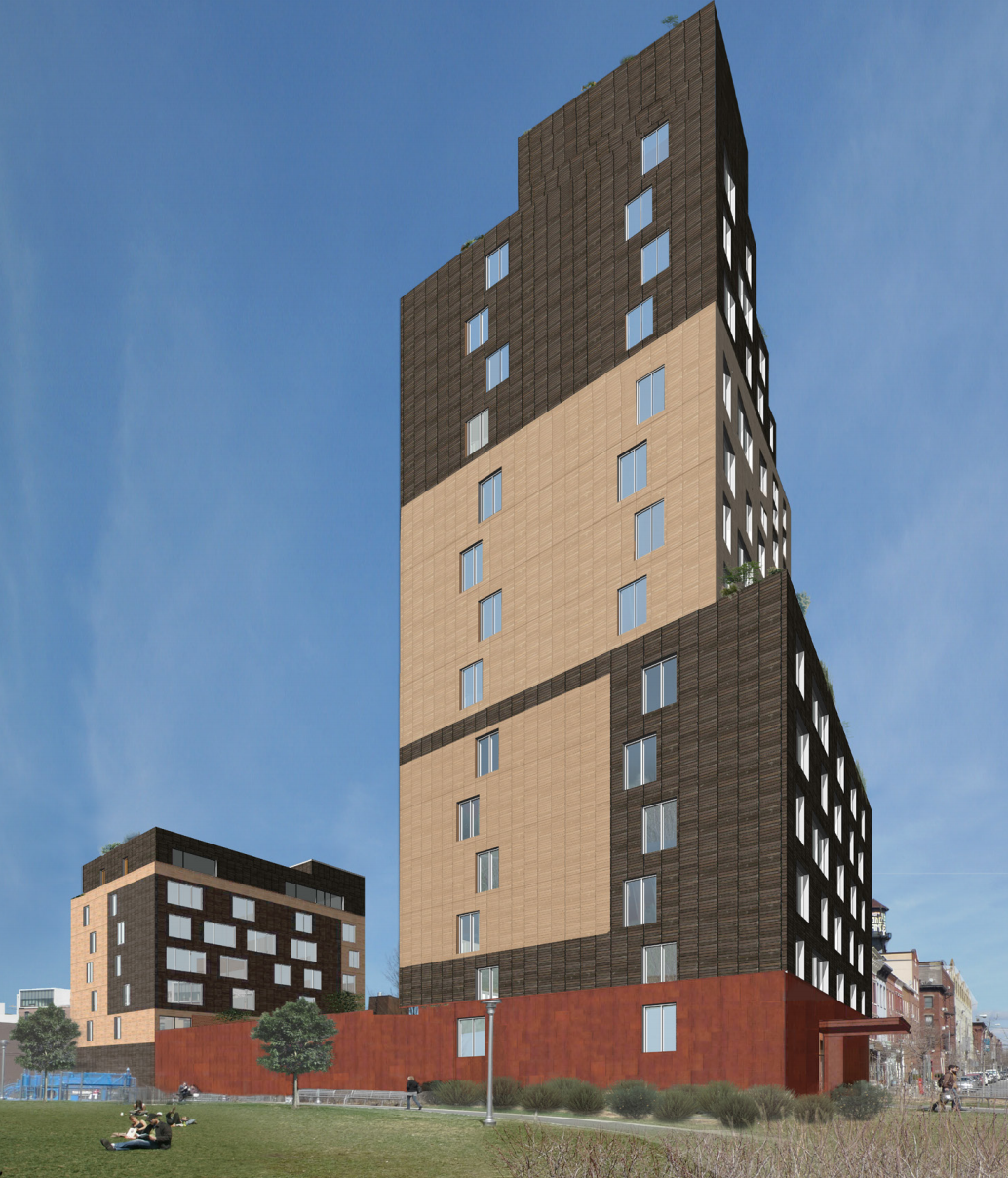 Rendering for as-of-right, 14-story tower at 13 Greenpoint Avenue. 