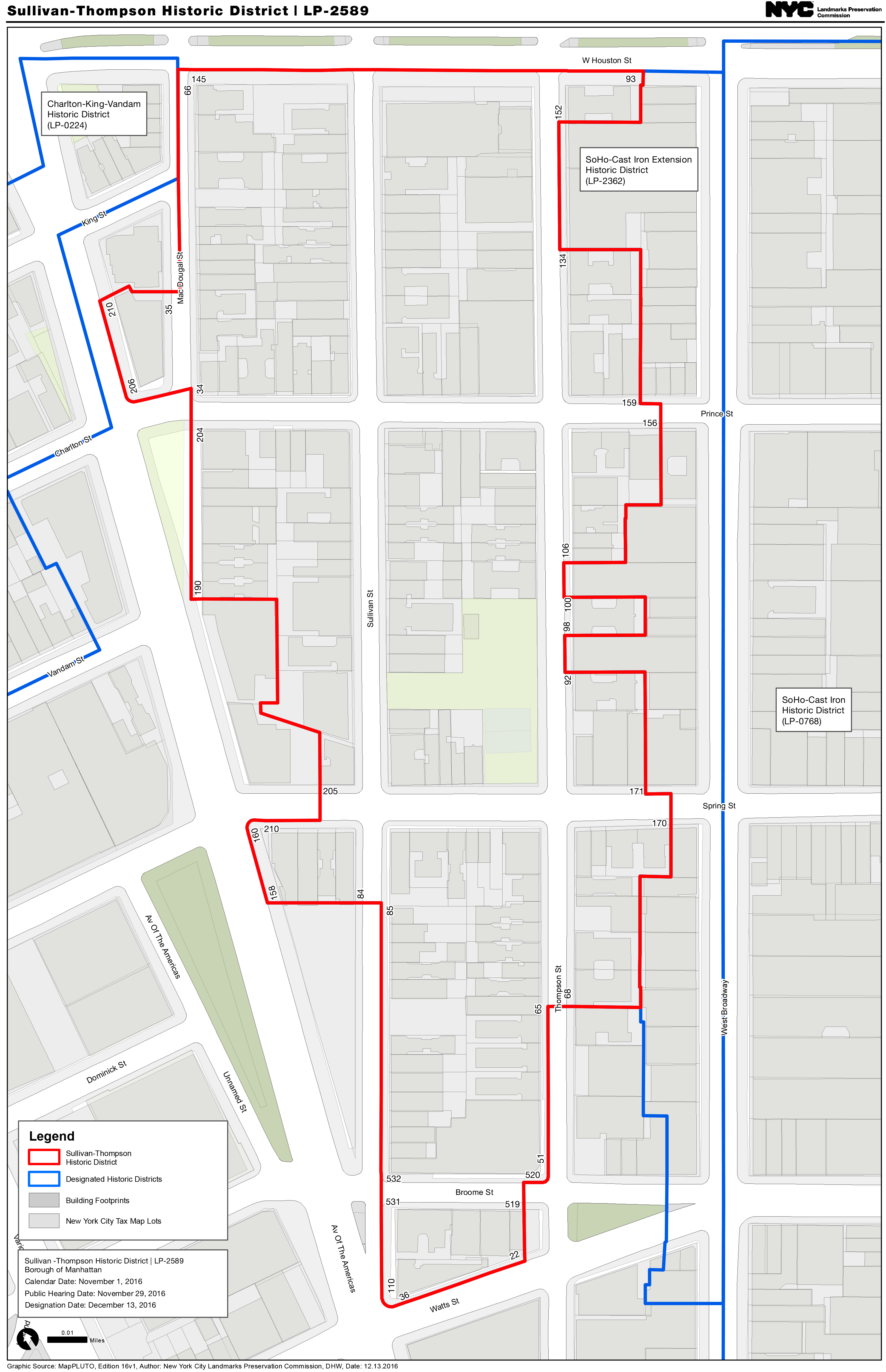 Map of the Sullivan-Thompson Historic District, as designated on December 13, 2016