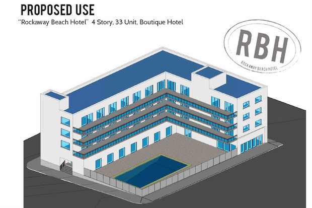 Rendering of the proposed Rockaway Beach hotel from early 2015. image via DNAinfo