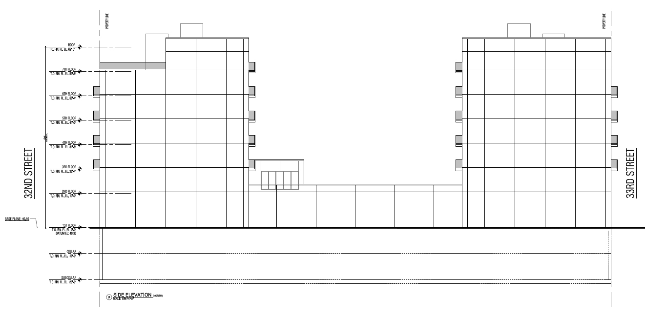 Side elevation. Drawing by Tan Architect PC, publicly available via the Remedial Action Work Plan.