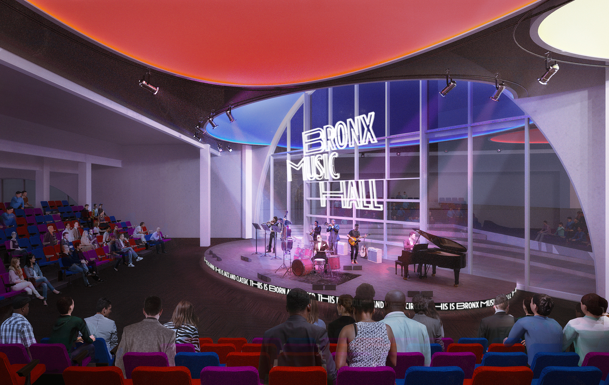Rendering of the Bronx Music Hall interior. Credit: WXY and Local Projects