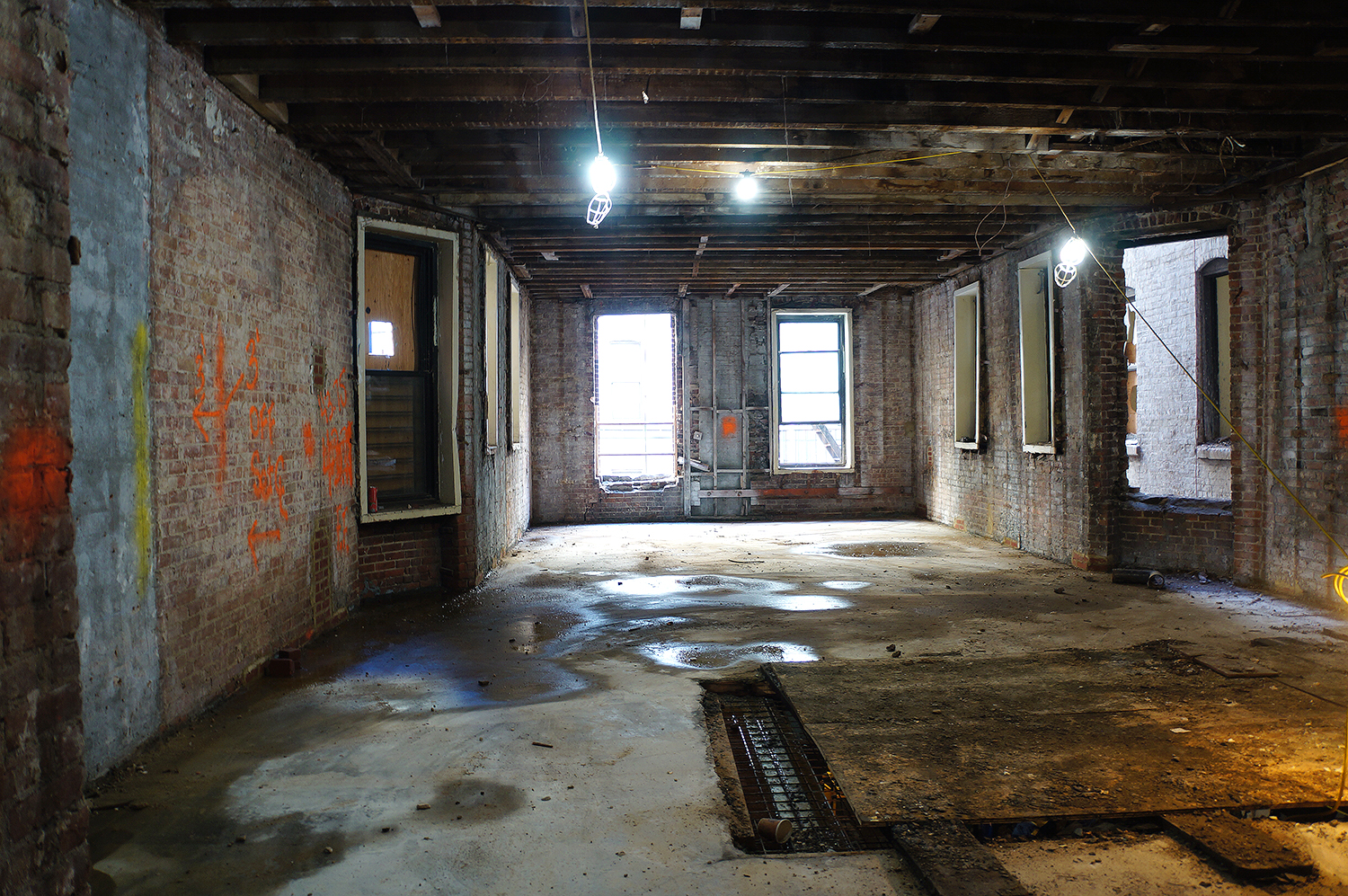 The interior of the under-construction brownstones. photo by Rebecca Baird-Remba