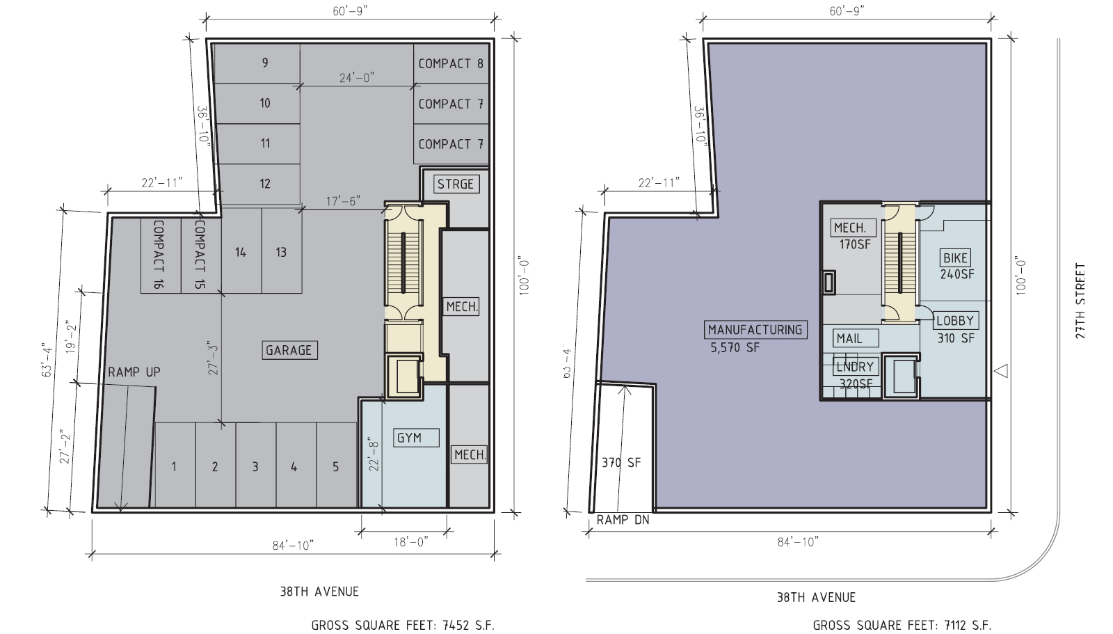 25-11 38th Avenue floor plan – cellar (left) and ground floor (right). Drawing by RSVP Studio, dated November 2013, publicly available via the Remedial Investigation Report.