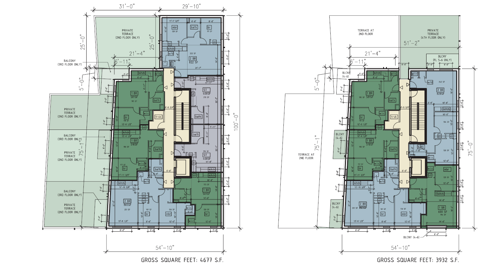 25-11 38th Avenue floor plan – typical floor (left) and top floor (right). Drawing by RSVP Studio, dated November 2013, publicly available via the Remedial Investigation Report.