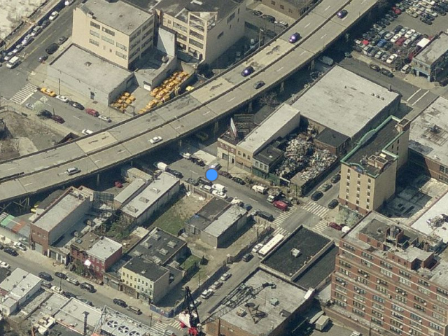 42-44 Crescent Street, above the blue dot; overhead shot by Bing Maps