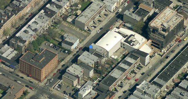 1455 Gates Avenue (left of blue dot), image from Bing Maps