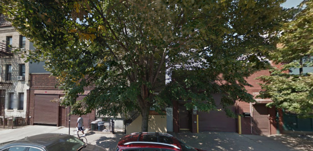 413 & 417 Manhattan Avenue (one-story garages on either side of the tree), image from Google Maps