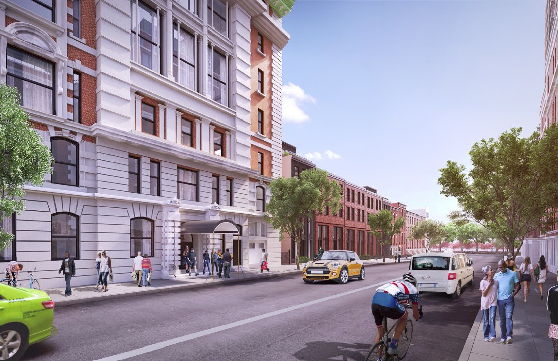 The seven townhouses planned at 90-96 Amity Street, rendering by Williams New York via the Brooklyn Eagle