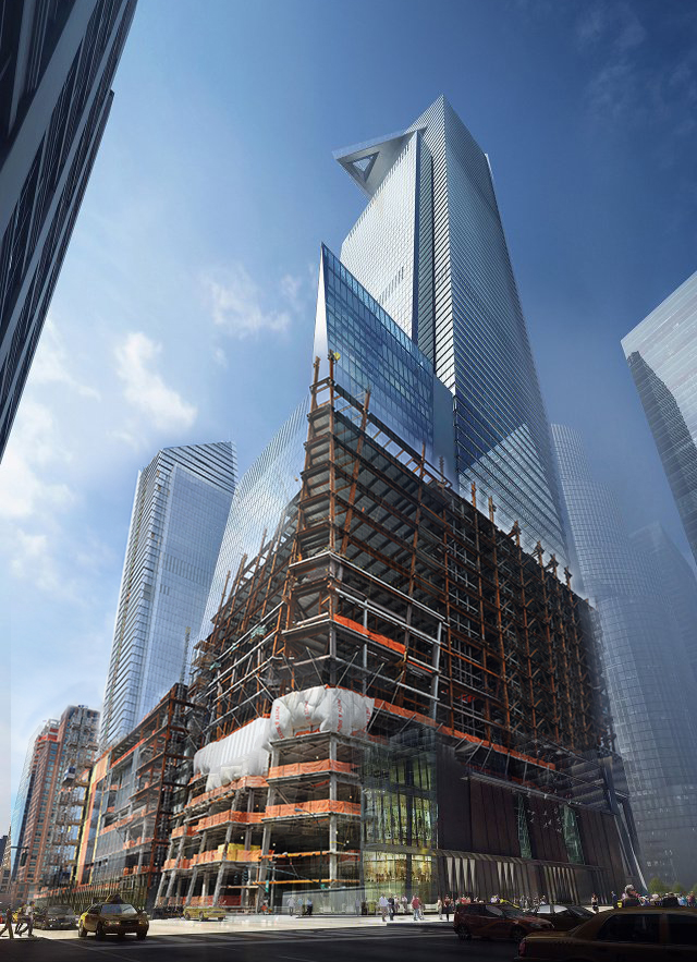 Photo/rendering composite of 30 Hudson Yards. Photo by NYConstructionPhoto