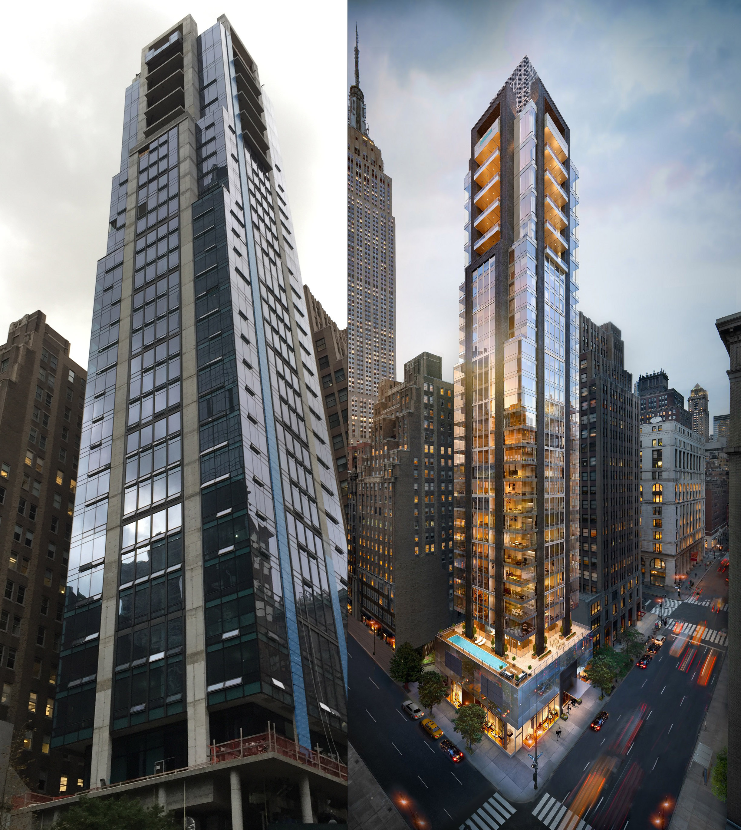 172 Madison Avenue, current photo and rendering. Photo by robertwalpole via YIMBY Forums