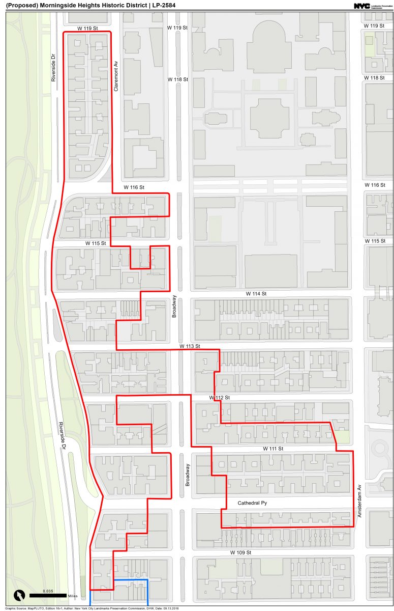 Map of the proposed Morningside Heights Historic District