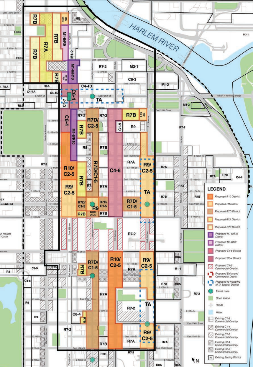 A map of the proposed East Harlem rezoning. via DCP