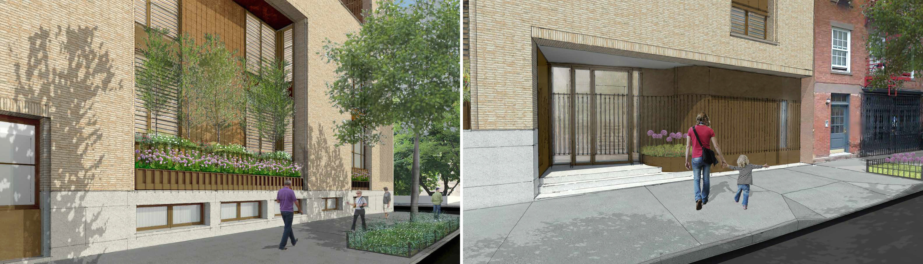 Proposal for 145 Perry Street (a.k.a. 703-711 Washington Street). Seen here are the planters along Washington Street and the primary townhouse entrance on Perry Street.