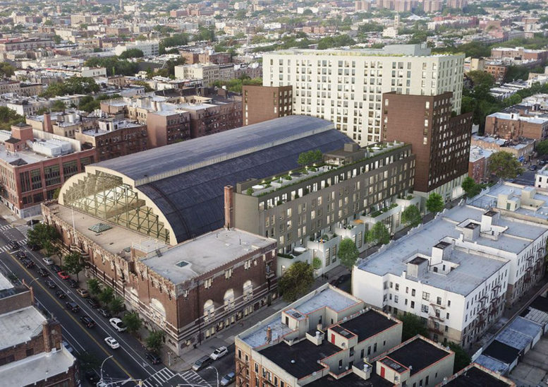 Overhead rendering of plans to redevelop Bedford Union Armory, courtesy BFC Partners