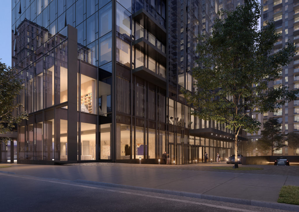 Exterior view of entrance at 685 First Avenue, design by Richard Meier & Partners Architects