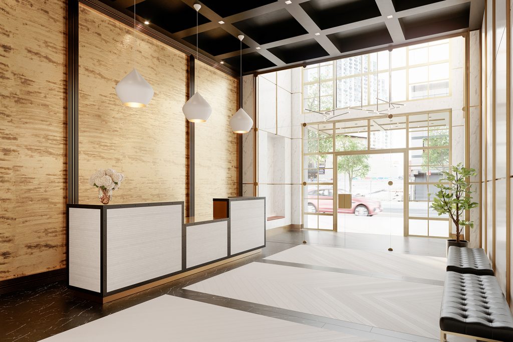1 Flatbush lobby, rendering by Citi Habitats New Developments