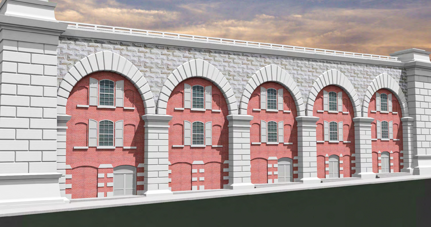 Arch Block C Southern Facade along the Manhattan Approach of the Brooklyn Bridge, rendering by B. Thayer Associates