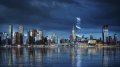 Night rendering of the New York City skyline featuring 66 Hudson Boulevard. Credit: BIG/Tishman Speyer.