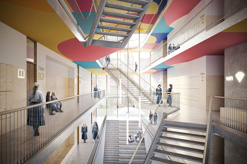 Rendering of the Beth Rivka all-girls school expansion - ODA Architecture