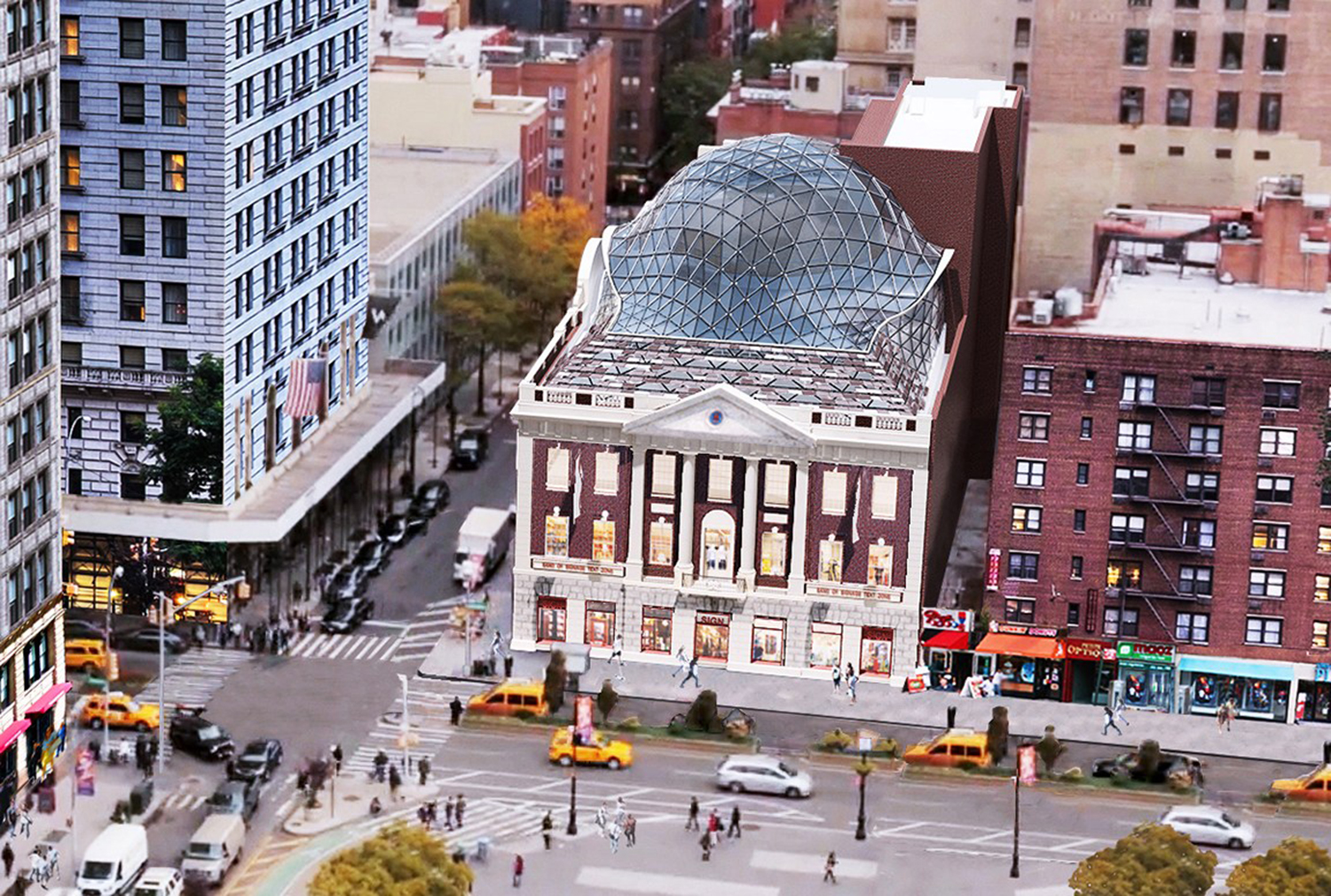 44 Union Square's Dome Addition Now Enclosed in Glass, in Union Square - New York YIMBY image