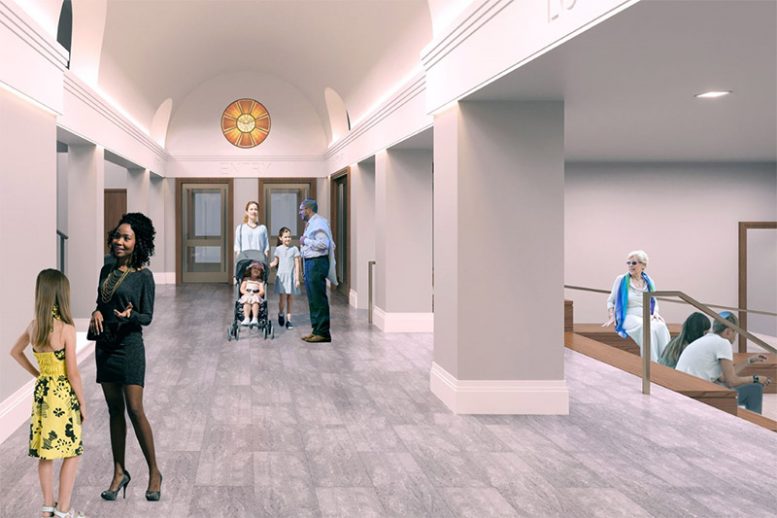 Rendering of expanded lobby areas at Ansche Chesed Congregation - Studio ST Architects