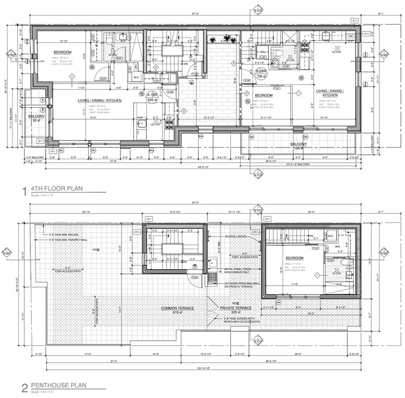 Fourth and penthouse level floorplans for 718 Bushwick Avenue - Arc Architecture + Design Studio