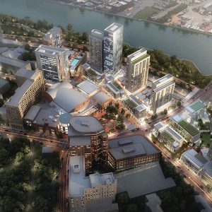 Aerial rendring of the New Jersey Performing Arts Center Waterfront Masterplan - NJPAC